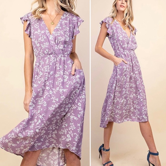 NEW Luxurious floral Lavender dress with pockets - Picture 6 of 10